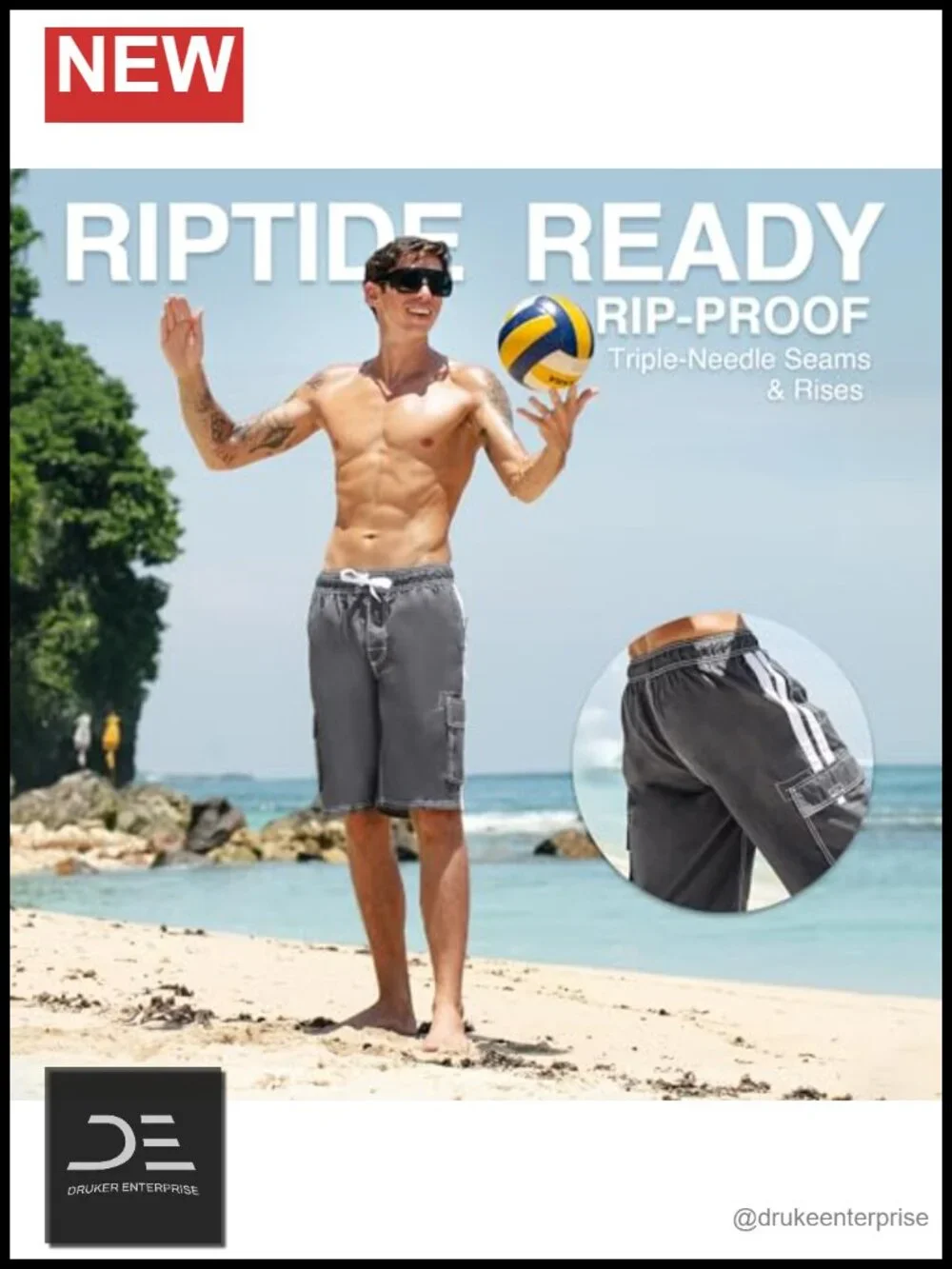 UPF 50+ Quick Dry Microfiber Swim Trunks with Pockets & Mesh Lining